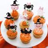 24 PCS Spooky One Halloween Cupcake Toppers Pink Black Glitter Bat Pumpkin Spider Witch Hat Spooky Cupcake Picks for Halloween Theme Baby Shower Kids 1st Birthday Party Cake Decorations Supplies view 3