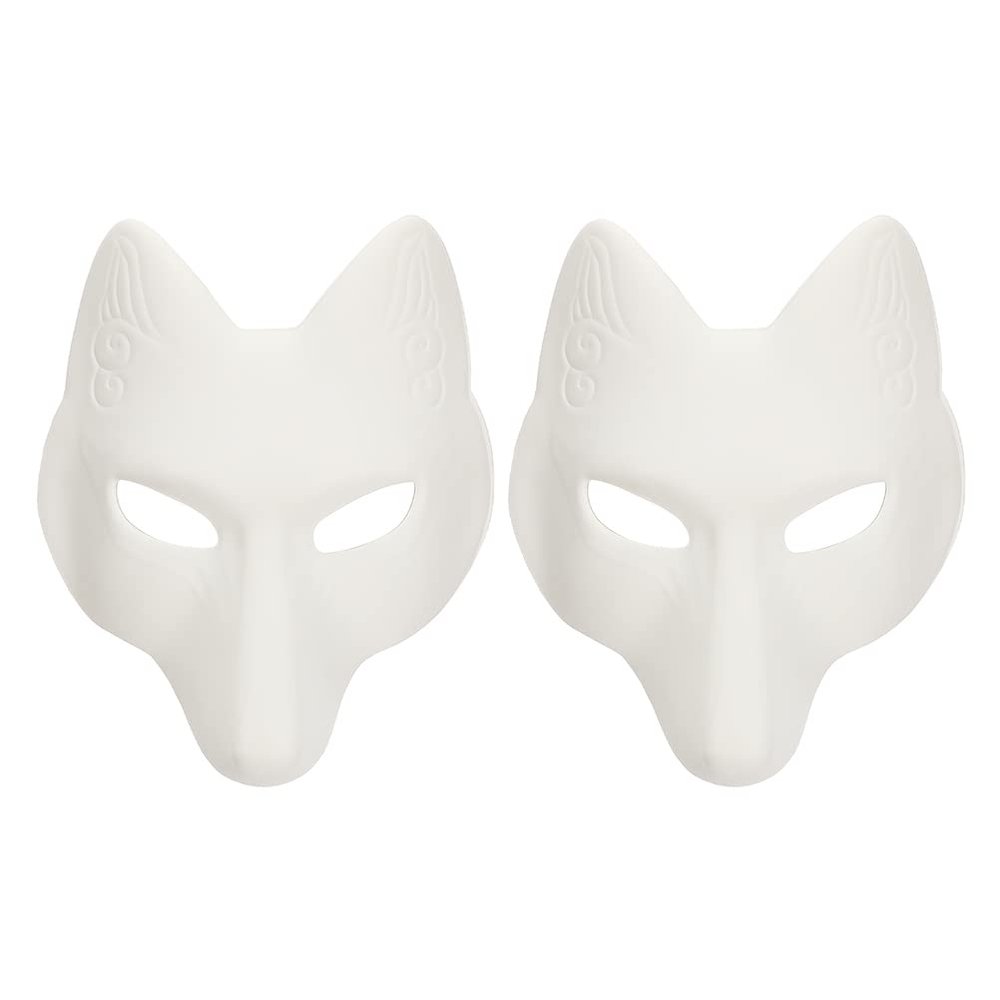 LUOZZY 2Pcs Halloween Fox Mask White Paper Blank Mask DIY Animal Mask Unpainted Craft Mask Halloween Cosplay Party Supplies