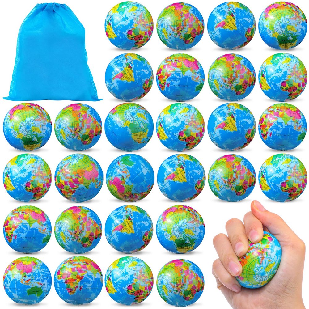 HyDren 100 Pcs Mini Globe Stress Balls Bulk 2 Inch World Earth Day Foam Relief Stress Balls for Finger Exercise Carnival Rewards Party Gift Bags