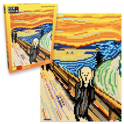 Pix Brix Pixel Art Puzzle Bricks - Pixel Puzzle of The Scream by Edvard Munch, 6,510 Pieces - Patented Colorful Slide + Stack Building Bricks to Recreate This Famous Painting, Builds Without Glue