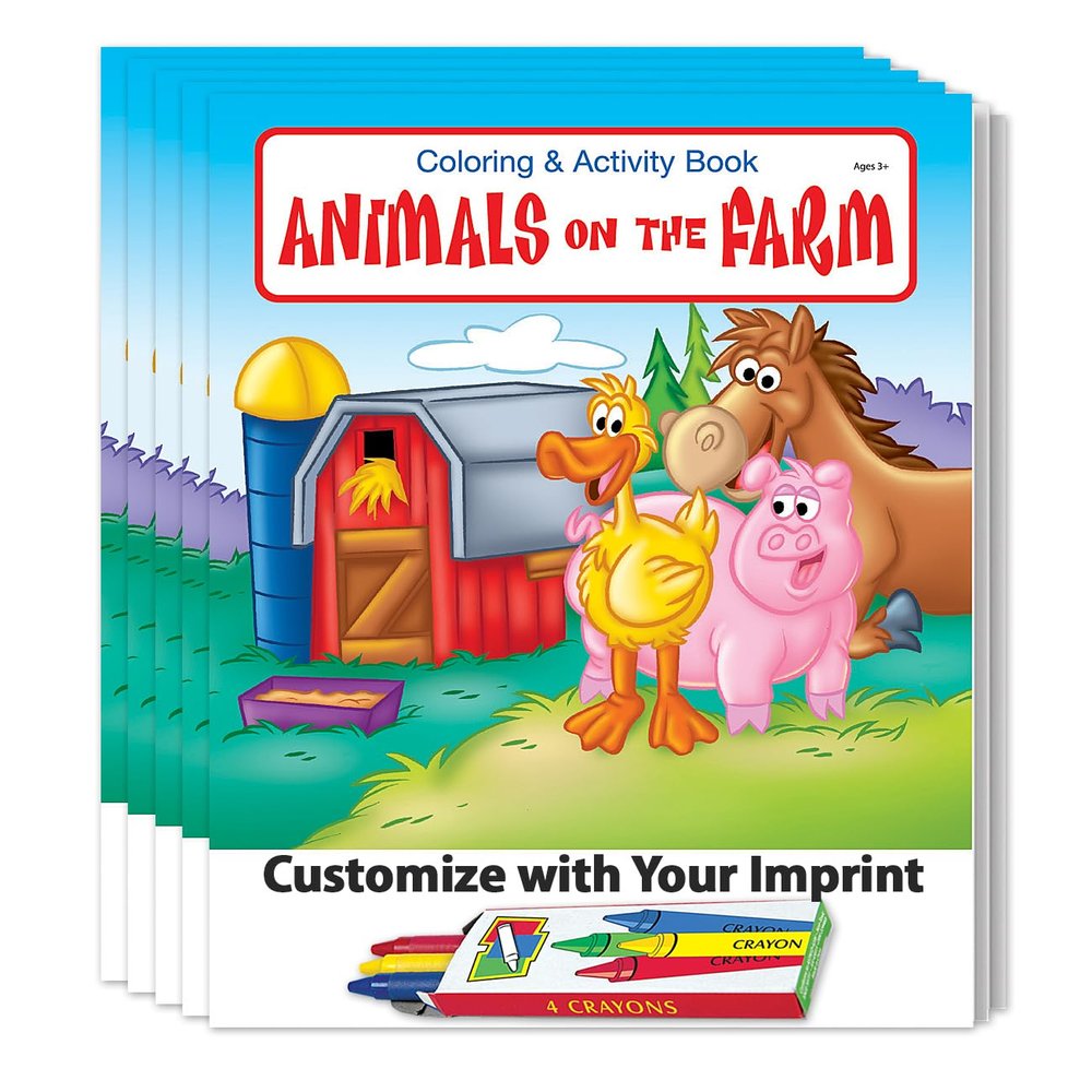 ZOCO Animals on the Farm Custom Coloring Books (250 Bulk Pack, With Crayons) Petting Zoo Party Favors Games, Puzzles, Activities Gifts for Kids