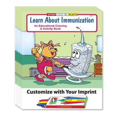 ZOCO Immunization Custom Coloring Books (250 Bulk Pack, with Crayons) Vaccine & Health Awareness Education Hospital, Doctors Office Handout for Kids