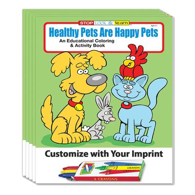 ZOCO Healthy Pets Custom Promotional Coloring & Activity Books (250 Bulk Pack, With Crayons) Pet Care Education Veterinarian Handout for Kids