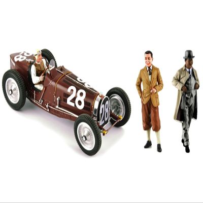 Bugatti T59 #28 Nuvolari Monaco GP (1934) w/Driver Mounted & Etorre Bugatti and Jean Bugatti Figures 1/18 Models by Le Mans Miniatures FLM 18000228 M