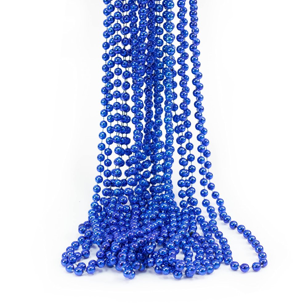 GiftExpress 12 pack Mardi Gras Beads Necklace, Metallic Royal Blue Beaded Necklace, Mardi Gras Throws, Party Beads Costume Necklaces