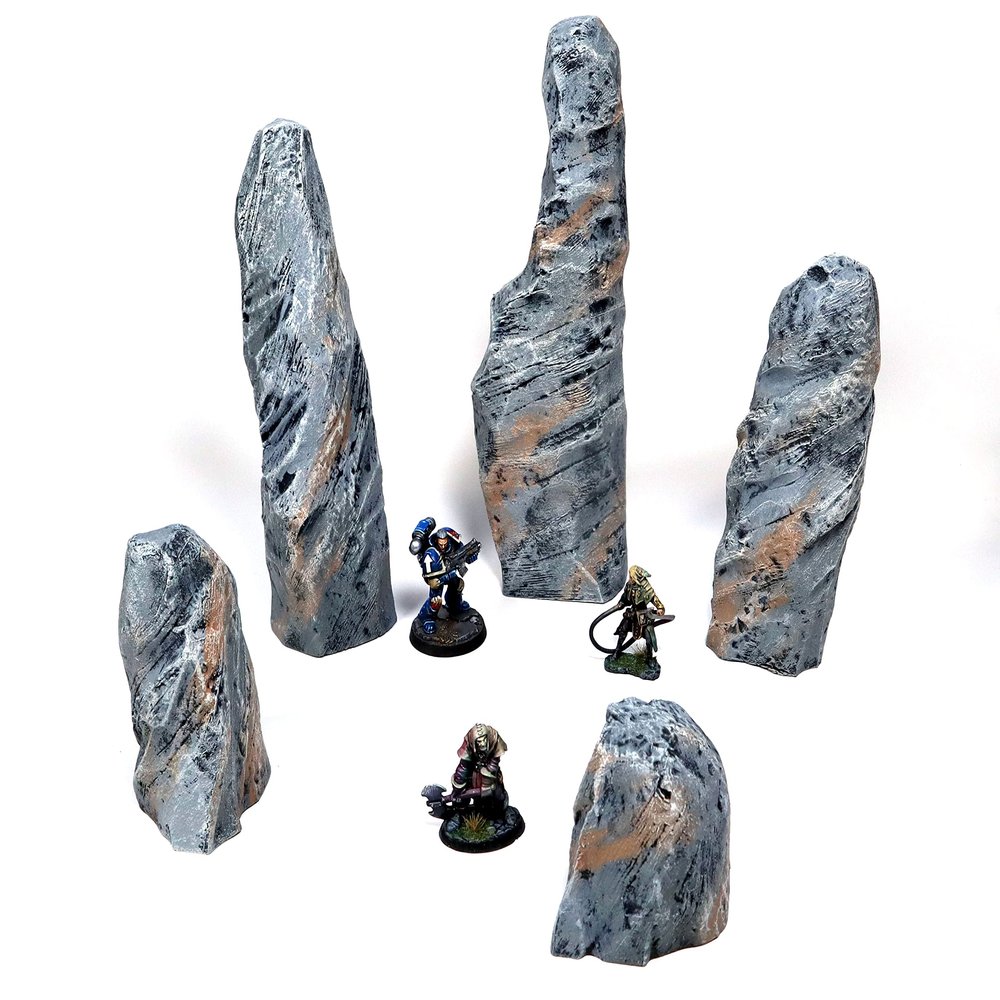 Set of Modular Rock Spires - Boulder Formation Scatter Terrain for 28mm to 32 mm Tabletop War & Role Playing Games