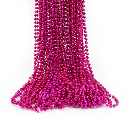 GiftExpress 72 pack Mardi Gras Beads Necklace, Metallic Hot Pink Beaded Necklace, Mardi Gras Throws, Party Beads Costume Necklaces
