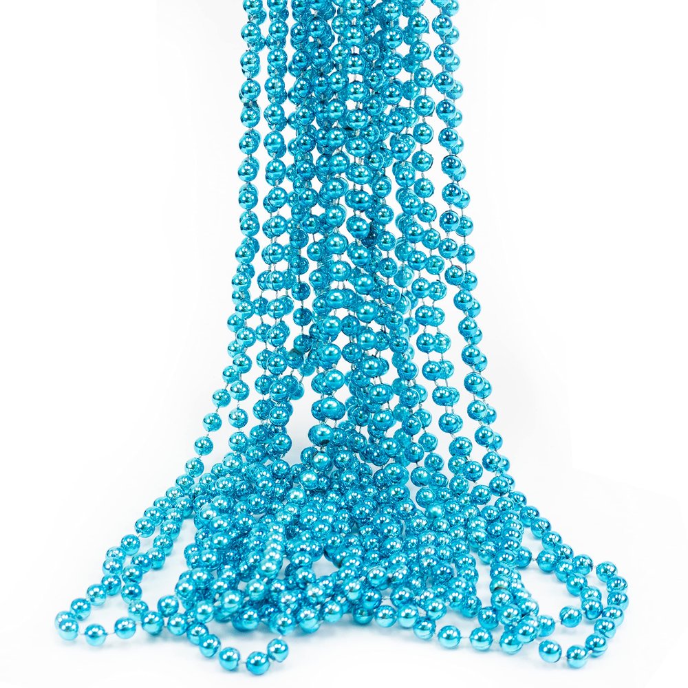 GiftExpress 12 pack Mardi Gras Beads Necklace, Metallic Teal/Turquoise Beaded Necklace, Mardi Gras Throws, Party Beads Costume Necklaces
