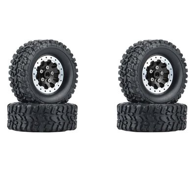4Pcs Metal Beadlock Wheel Hub Rim and Rubber Tire Set for WPL C14 C24 B14 B24 B36 MN D90 MN99S RC Car Upgrade Parts ( Color : Black )