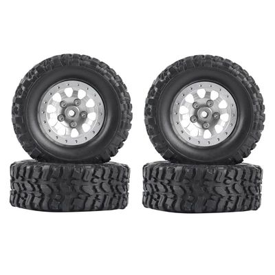 4Pcs Metal Beadlock Wheel Hub Rim and Rubber Tire Set for WPL C14 C24 B14 B24 B36 MN D90 MN99S RC Car Upgrade Parts ( Color : Silver )