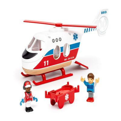 BRIO World 36022 Rescue Helicopter - Kid's Train Set Accessory | Interactive Roleplay Toy | Enhances Motor Skills | FSC-Certified Beech Wood Construction