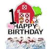 Farm Animal Cake Topper for Boys Girls Kids 1 Year Old Happy Birthday 1st Cake Decorations Cow Pig Cowboy Farmer Farmhouse Theme Party Supplies Red Glitter Cake Decor view 1