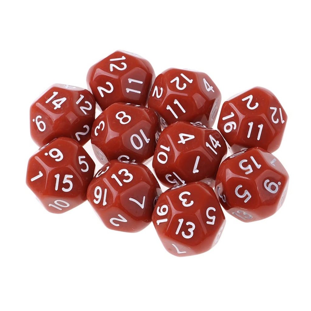 10Pcs 16 Sided D16 Acrylic Dices Table Game Accessory Toys for Education Or School Supplies (Color : Coffe)