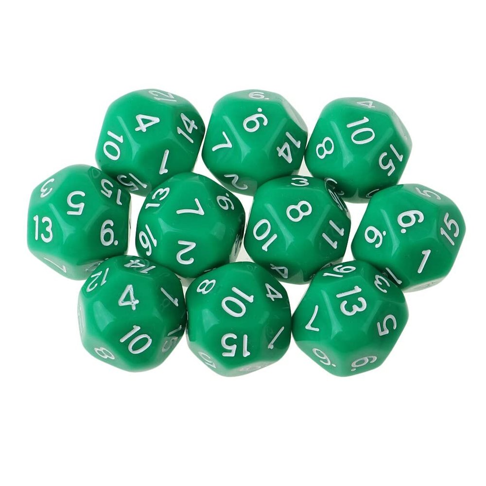 10Pcs 16 Sided D16 Acrylic Dices Table Game Accessory Toys for Education Or School Supplies (Color : Green)