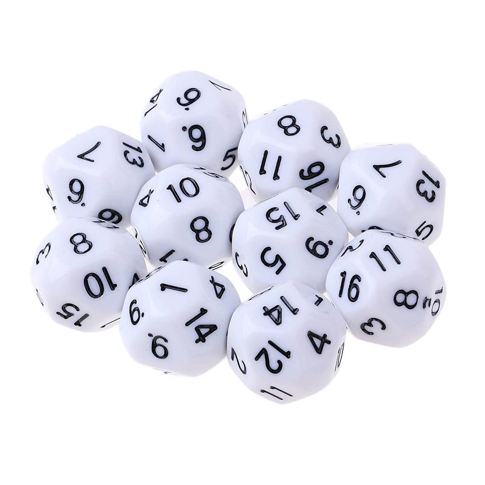 10Pcs 16 Sided D16 Acrylic Dices Table Game Accessory Toys for Education Or School Supplies (Color : White)
