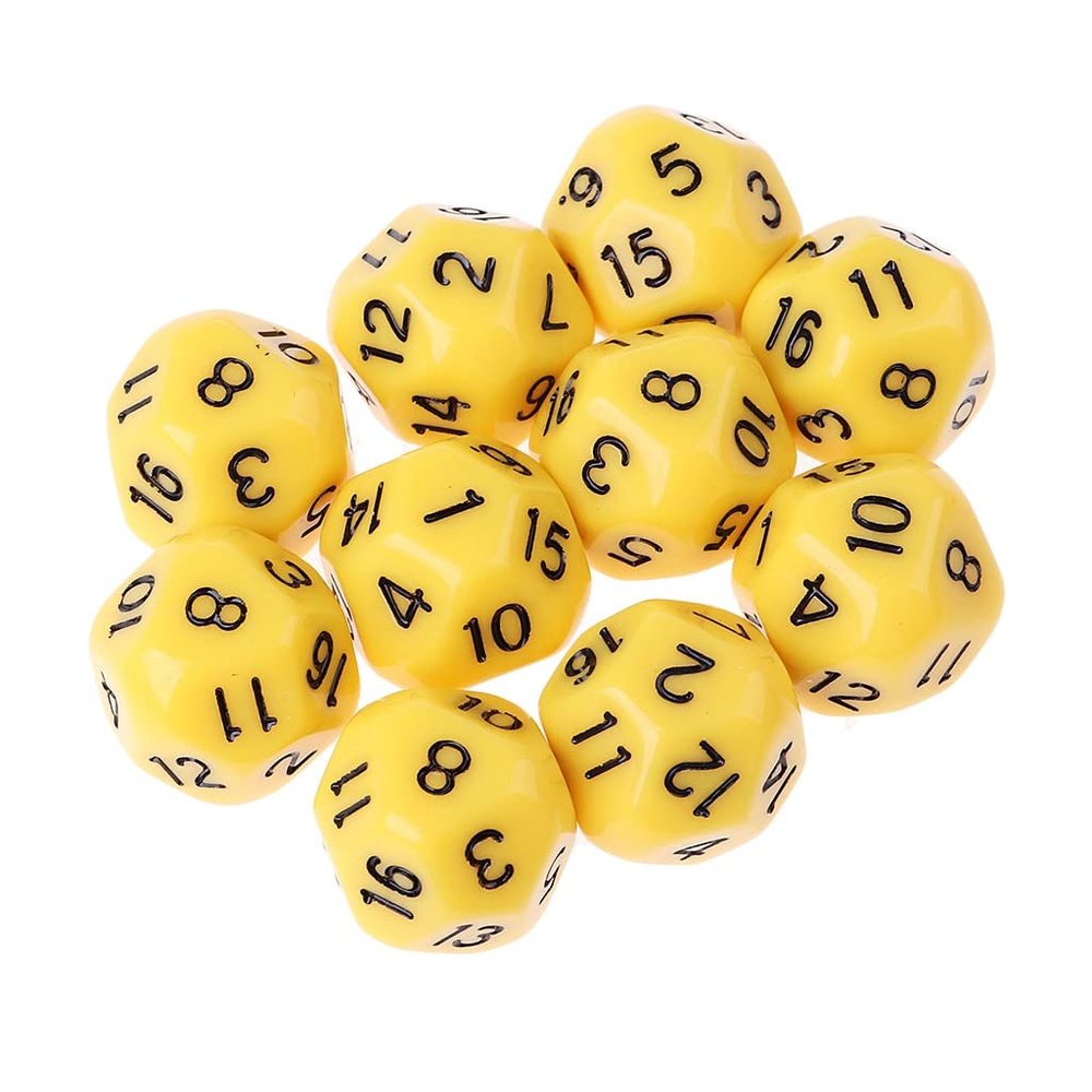10Pcs 16 Sided D16 Acrylic Dices Table Game Accessory Toys for Education Or School Supplies (Color : Yellow)