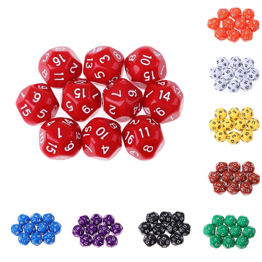HXSCOO 10Pcs 16 Sided D16 Acrylic Dices Table Game Accessory Toys for Education Or School Supplies (Color : Red)