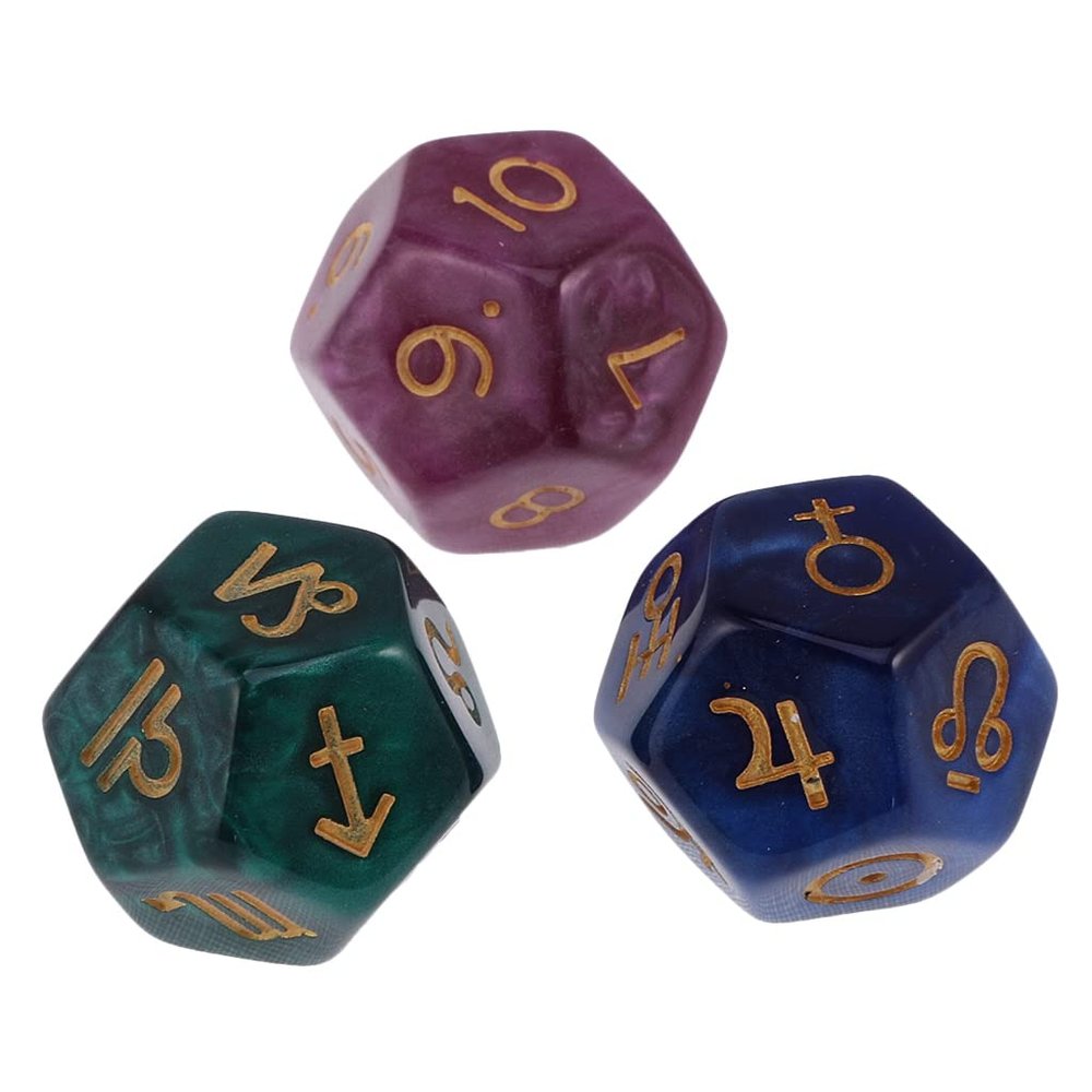 HXSCOO 3pcs Astrological D12 Dices Fortune Telling Divination Tools 12 Sided Polyhedral Dice Toy