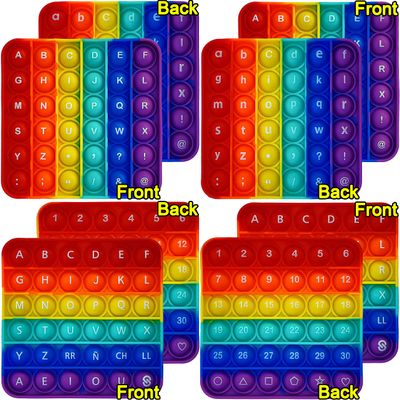 Alphabet Pop Fidget Toy Letters ABC Numbers Learning and Educational Toys Square Sensory Toys Popper Games Gifts for Kids ADHD Autism 4 Packs Double Side(2 Alphabet Numbers and 2 Uppercase Lowercase)