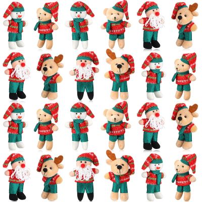 24 Pcs 4.72 Inch Christmas Mini Bear Stuffed Animal Christmas Tree Decorations Mini Plush Toy Santa Reindeer Bear Snowman Ornaments Stuffed Animal for Home Xmas Tree Party Hanging Decorations