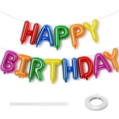 16 Inch Happy Birthday Banner Balloon, Rainbow Happy Birthday Letters Foil Balloons, Self Inflating Multicolor HBD Balloons Bunting for Kids Girls Boys Colorful Bday Party Decorations