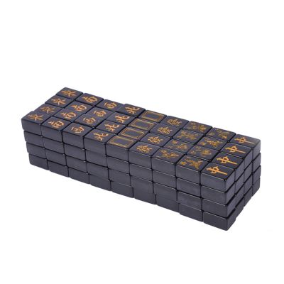 VSOLS Black Gold Mahjong Standard Set Full Size Large Cute 40mm Chinese Traditional Family Games Chess Decoration (Color : G 2)