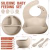 10 Pack Silicone Baby Feeding Set, Toddlers Led Weaning Feeding Supplies with Suction Baby Bowl Divided Plate Adjustable Bib Soft Silicone Spoon Fork, Infant Self Eating Utensil Set (Beige, Orange) view 2