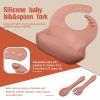 10 Pack Silicone Baby Feeding Set, Toddlers Led Weaning Feeding Supplies with Suction Baby Bowl Divided Plate Adjustable Bib Soft Silicone Spoon Fork, Infant Self Eating Utensil Set (Beige, Orange) view 3