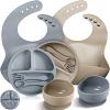 10 Pack Silicone Baby Feeding Set, Toddlers Led Weaning Feeding Supplies with Suction Baby Bowl Divided Plate Adjustable Bib Soft Silicone Spoon Fork, Infant Self Eating Utensil Set (Gray, Khaki) view 1