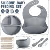 10 Pack Silicone Baby Feeding Set, Toddlers Led Weaning Feeding Supplies with Suction Baby Bowl Divided Plate Adjustable Bib Soft Silicone Spoon Fork, Infant Self Eating Utensil Set (Gray, Khaki) view 2
