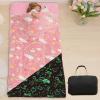 Pink Kids Sleeping Bags for Girls Glow in The Dark Unicorn Rainbow Stars Slumber Bag Super Soft Nap Mat for Daycare Sleepovers | with Zipper Pillow Pocket and Carrying Bag view 1