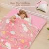 Pink Kids Sleeping Bags for Girls Glow in The Dark Unicorn Rainbow Stars Slumber Bag Super Soft Nap Mat for Daycare Sleepovers | with Zipper Pillow Pocket and Carrying Bag view 4