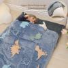 Blue Dinosaurs Kids Sleeping Bags for Boys Girls Glow in The Dark Slumber Bag Super Soft Nap Mat for Daycare Sleepovers | with Zipper Pillow Pocket and Carrying Bag view 4