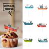 18pcs Blue Glitter Giant Ship Dessert Cupcake Topper Navigation Sea Transport Theme Decor Supplies Baby Shower Children Boy Girl Happy Birthday Party Decorations view 2