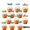 18pcs Blue Glitter Giant Ship Dessert Cupcake Topper Navigation Sea Transport Theme Decor Supplies Baby Shower Children Boy Girl Happy Birthday Party Decorations view 3