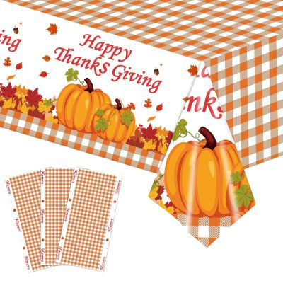 3PCS Thanksgiving Tablecloth Fall Tablecloth Rectangle Disposable Plastic Tablecloths Autumn Maple Leaves Pumpkin Table Cover for Thanksgiving Fall Harvest Party Holiday Dining Home Decor (54X108inch)