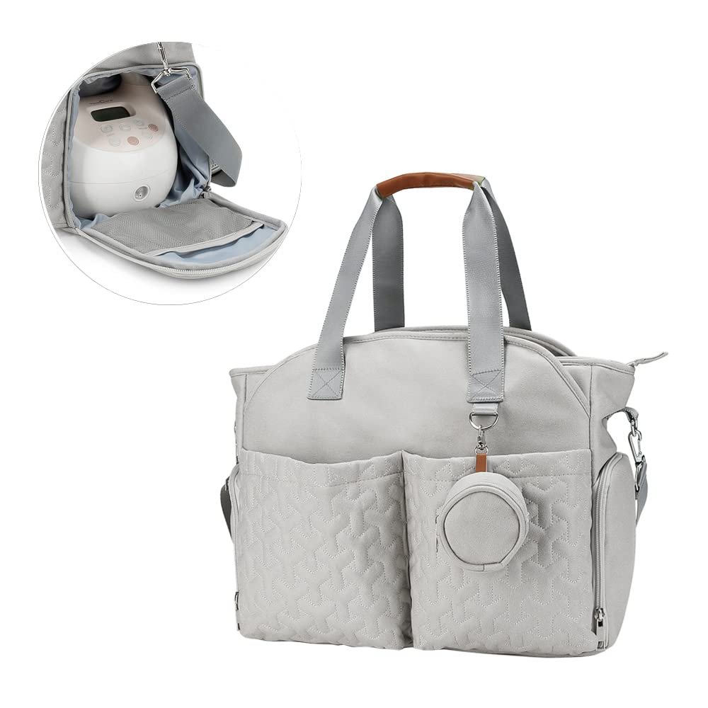Breast Pump Bag - Baby Diaper Tote Bag with Laptop Sleeve Fit 15 Inch Laptop and Insulation Pocket, Fit Most Breast Pumps Like Medela, Spectra S1,S2 Avent (Brown)