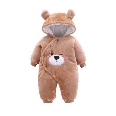 Baby Costumes Hooded Girls Cute Jumpsuit Infant Sleeve Cartoon Warm Fleece Long Romper Baby Boys (Coffee, 0-3 Months)