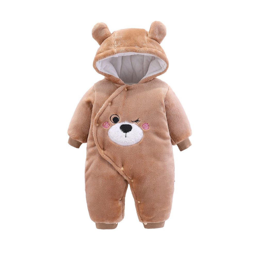 Baby Costumes Hooded Girls Cute Jumpsuit Infant Sleeve Cartoon Warm Fleece Long Romper Baby Boys (Coffee, 0-3 Months)