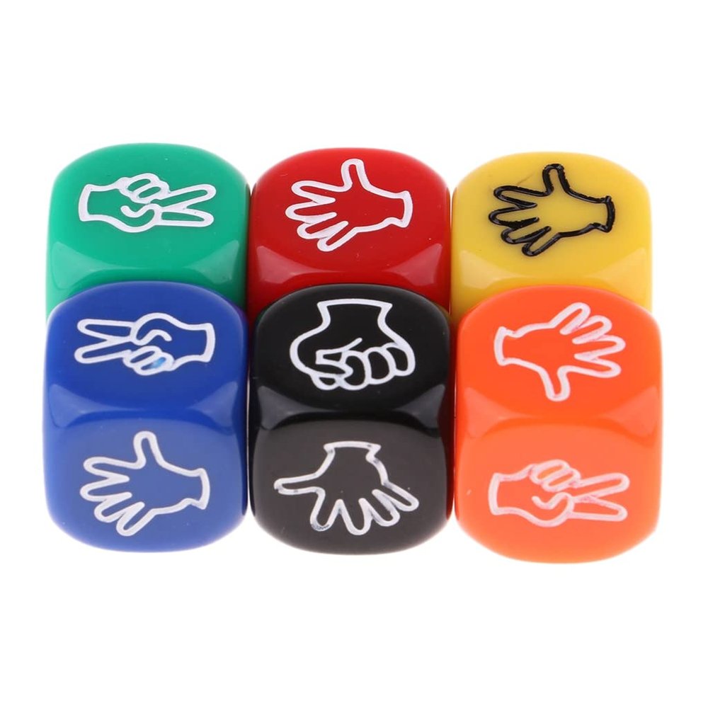 HXSCOO 6pcs 6-Sided Dice, Rock Paper Scissors Dice, Kids Board Game Toys Prop