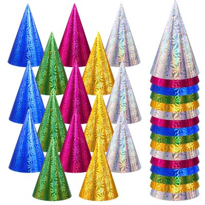 JaGely 100 Pieces Colorful Birthday Party Hats Metallic Foil Cone Hat for Christmas New Year Party Supplies, 5 Colors(Classic)
