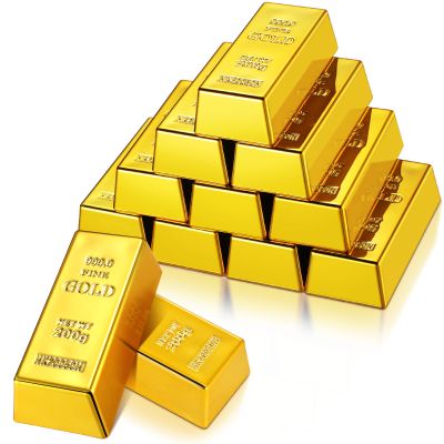 HyDren 12 Pcs Fake Gold Bars Replica Golden Bullion Glittering Brick Movie Prop Stage Decoration Novelty Pirate Party Supplies Paper Weight Door Stop for Valentines Carnival(2.4 x 1.1 x 0.7 Inch)
