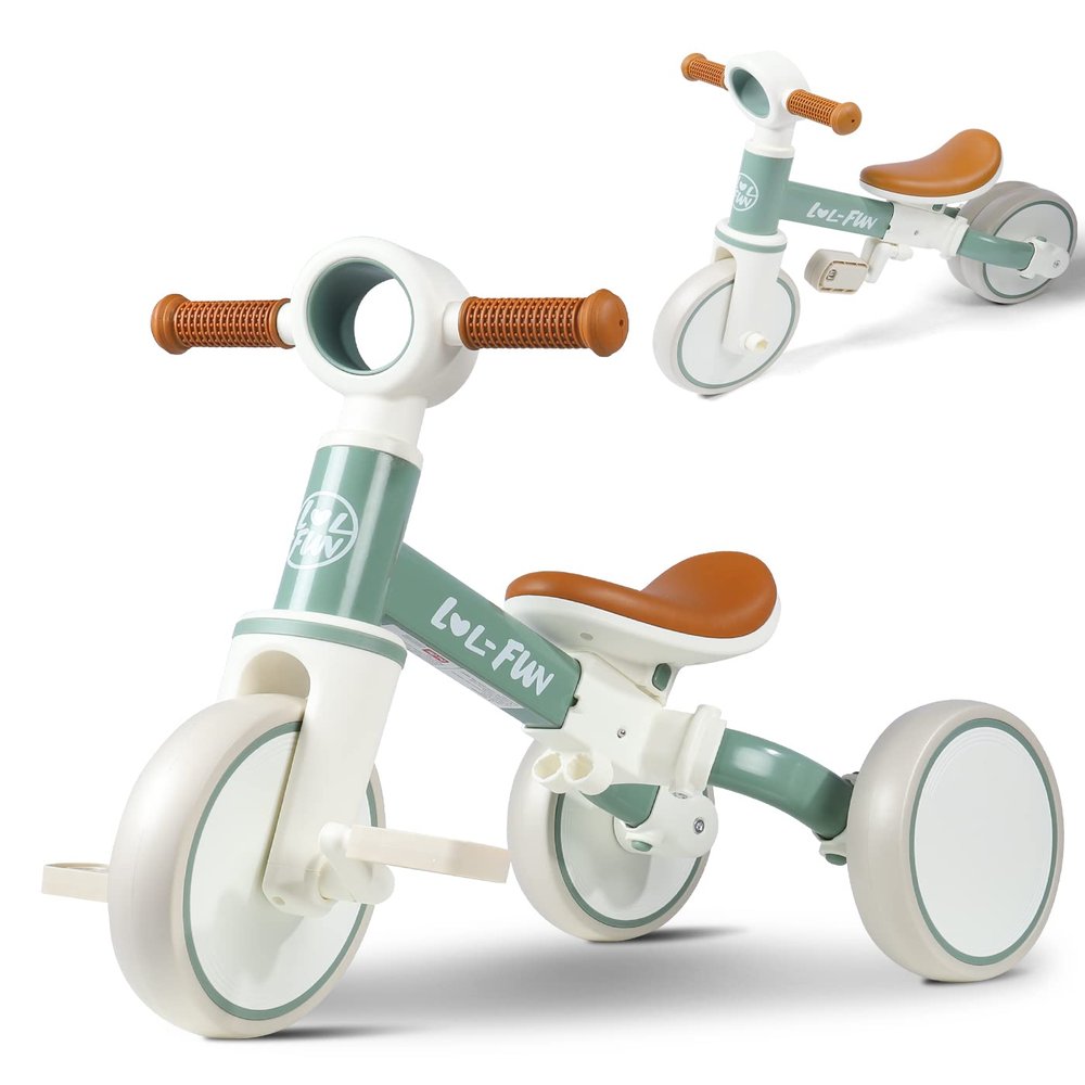 LOL-FUN Tricycle for Toddlers 1-3 Years Old Boys Girls Toy, 4 in 1 Baby Balance Bike for 1 2 Year Old Gift, Kids Bicycle with Easy Assembly Removable Pedal