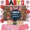 BBQ Baby Shower Decorations, Baby Q Party Decorations with Barbecue Themed Baby Shower Backdrop, Red Checked Tablecloth, Baby Q Cupcake Toppers Foil balloons for Picnic Party Decor view 1