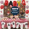 BBQ Baby Shower Decorations, Baby Q Party Decorations with Barbecue Themed Baby Shower Backdrop, Red Checked Tablecloth, Baby Q Cupcake Toppers Foil balloons for Picnic Party Decor view 2