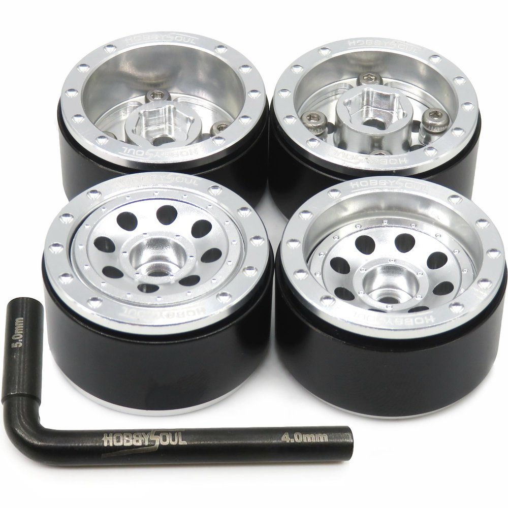 hobbysoul Adjustable Offset 1.0 beadlock Wheels Silver +1mm Positive & -3mm Negative Offset Heavy 1.0 Wheels Rims for RC Micro Crawler 1/18 Traxxas TRX4M Axial SCX24 AX24,(4-Pack)