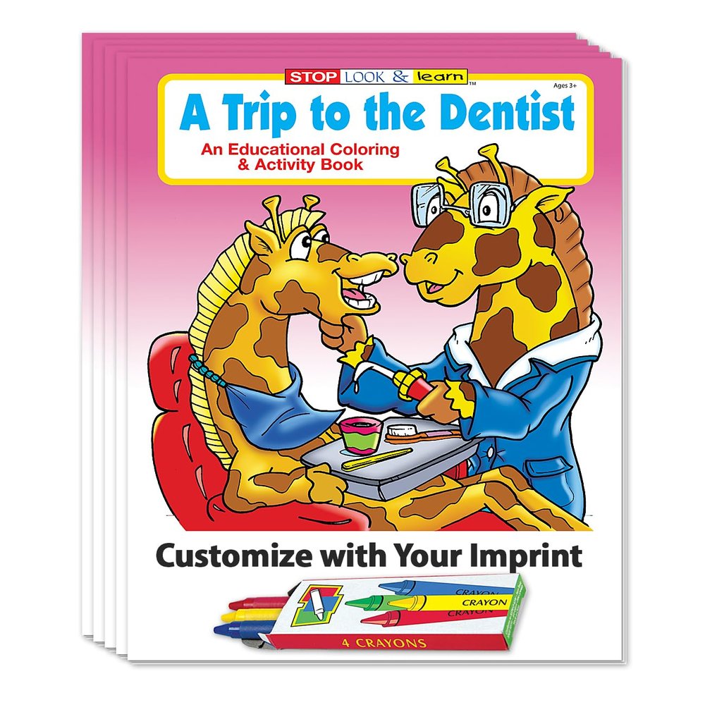 ZOCO A Trip to The Dentist Custom Educational Coloring Books (250 Bulk Pack, with Crayons) Dentist Toys for Kids Dental Office Supplies