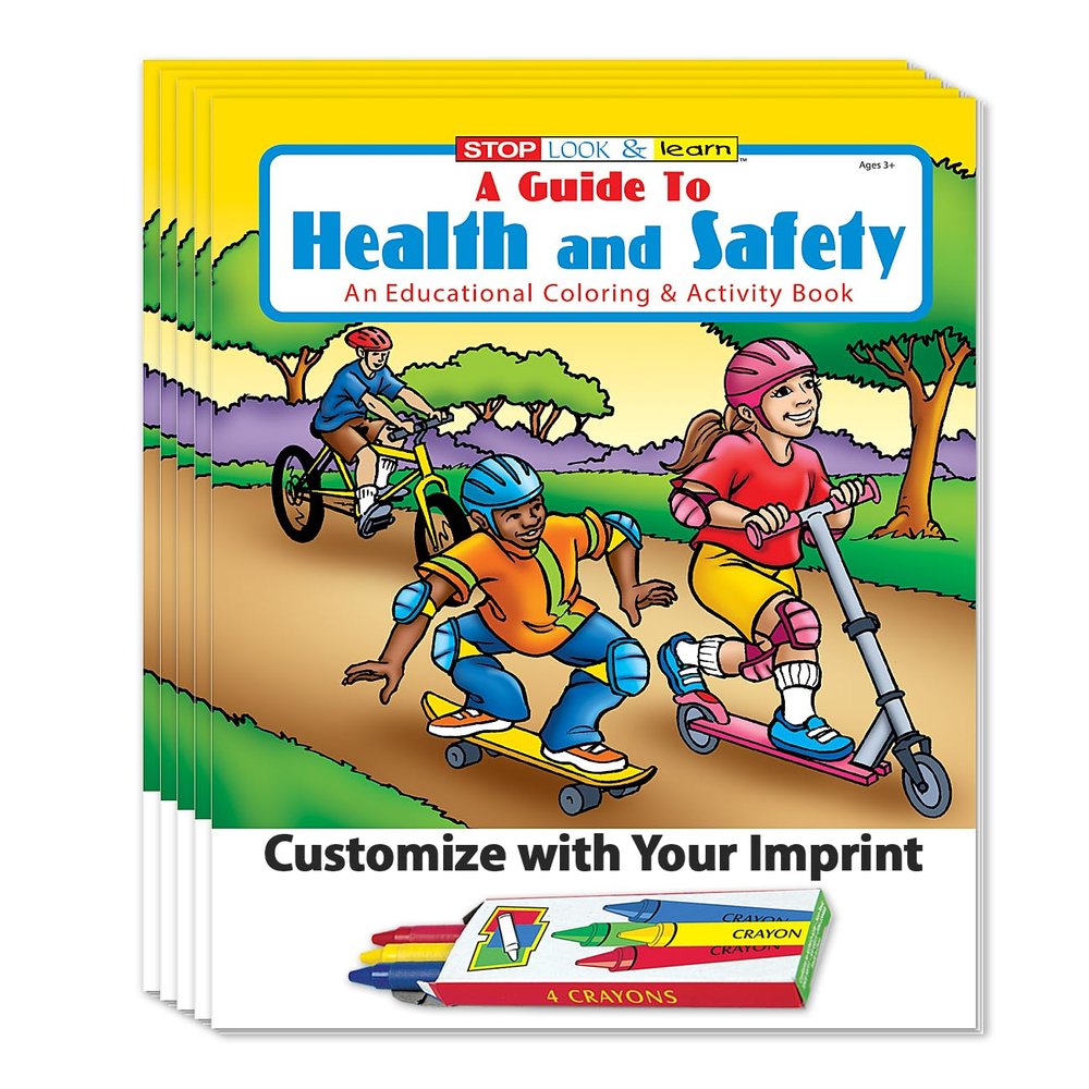 ZOCO Health and Safety Custom Promotional Coloring & Activity Books for Kids (250 Bulk Pack, With Crayons) Educational Wellness Activities for Ages 3+