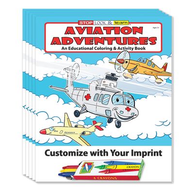 ZOCO Aviation Adventures and Flying Custom Educational Coloring Books (250 Bulk Pack, With Crayons) Airplanes, Pilots, Airlines Handout Games, Puzzles, Activities for Kids