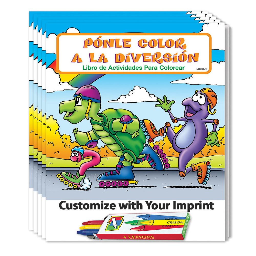 ZOCO  Fun to Color (in Spanish) Custom Promotional Coloring Books (250 Bulk Pack, with Crayons)  Games, Puzzles, Activities for Kids